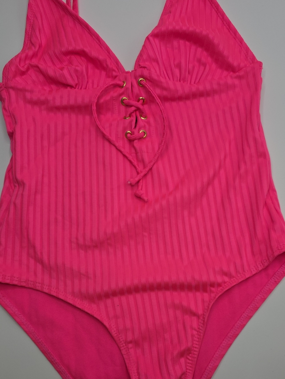 NOBO Hot Pink Ribbed One-Piece Swimsuit with Lace-Up Front